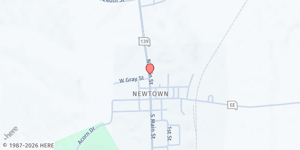 Map showing Newtown-Harris K-12 School at 306 N. Main Street, Newtown, MO