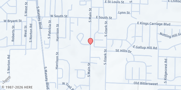 Map showing SeniorAge - Nixa Senior Center at 404 S Main St, Nixa, MO