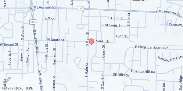 Map showing SeniorAge - Nixa Senior Center at 404 S. Main St., Nixa, MO