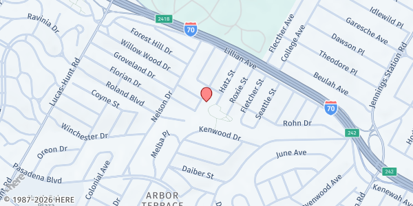 Map showing Northwoods City Hall at 4600 Oakridge Blvd., Normandy, MO