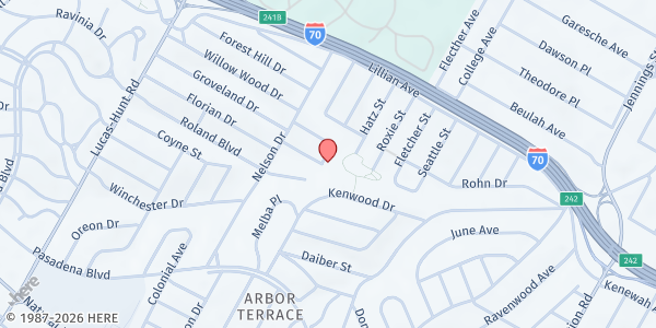 Map showing Northwoods City Hall at 4600 Oakridge Blvd., Normandy, MO
