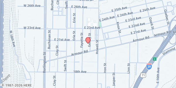 Map showing Northland Assistance Center at 2018 Gentry Street, North Kansas City, MO