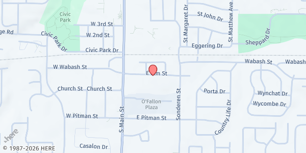 Map showing Hope Ministries Food Pantry at 206 E Elm St, O'Fallon, MO