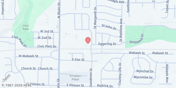 Map showing O'Fallon Senior Center at 106 N Main, O'Fallon, MO