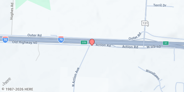 Map showing Helping Hands of Odessa at 1320 W 40 Hwy, Odessa, MO