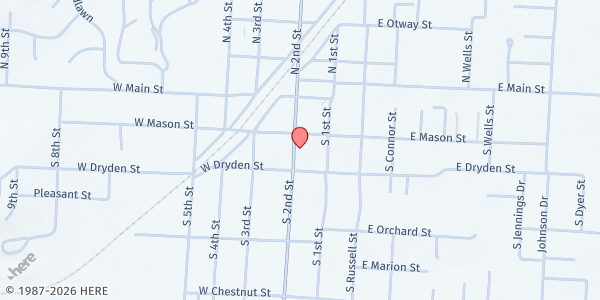 Map showing Odessa Community Service at 212 S 2nd Street, Odessa, MO