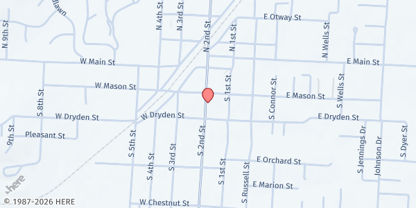 Map showing Odessa Community Services at 212 S 2nd St, Odessa, MO