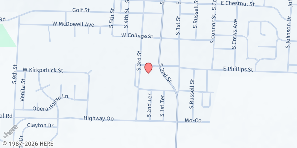 Map showing St. George Catholic Church at 716 S. 3rd St., Odessa, MO