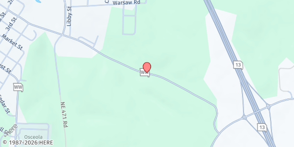 Map showing St. Clair County Senior Center at 5215 Hwy 13 Business, Osceola, MO