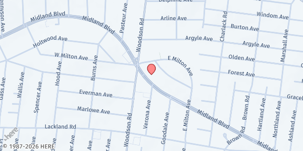 Map showing Ritenour Co-Care Food Pantry at 9303 Midland Blvd, Overland, MO