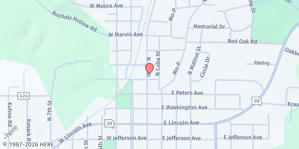 Map showing Owensville Senior Center at 214 North 1st Street, Owensville, MO
