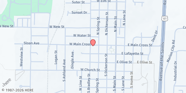 Map showing Palmyra Area Food Pantry at 319 West Main Cross St, Palmyra, MO