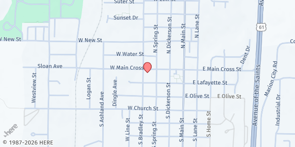Map showing Palmyra Area Food Pantry at 319 W. Main Cross St., Palmyra, MO