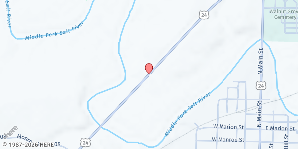 Map showing Faithwalk Ministries Food Pantry at 25555 Hwy. 24, Paris, MO