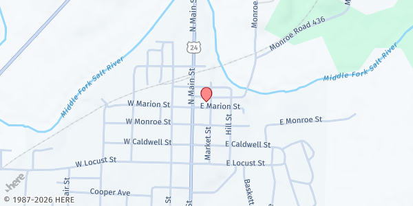 Map showing Paris Senior Citizens Community Center at 112 East Marion Street, Paris, MO