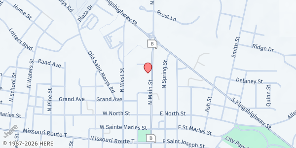 Map showing First Baptist Church at 416 North Main, Perryville, MO