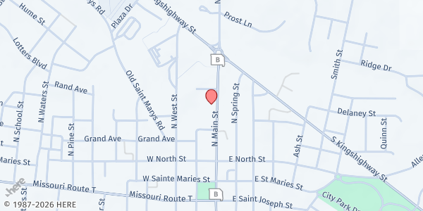 Map showing First Baptist Church at 416 N Main St, Perryville, MO