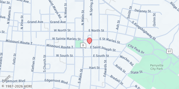 Map showing Perry County Senior Citizen Center - Perryville at 4 North Spring, Perryville, MO