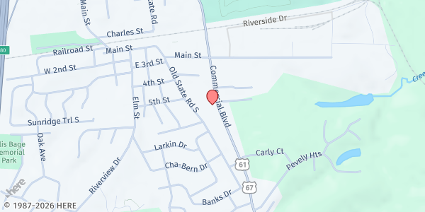 Map showing Jefferson County Rescue Mission at 8943 Commercial Blvd., Pevely, MO