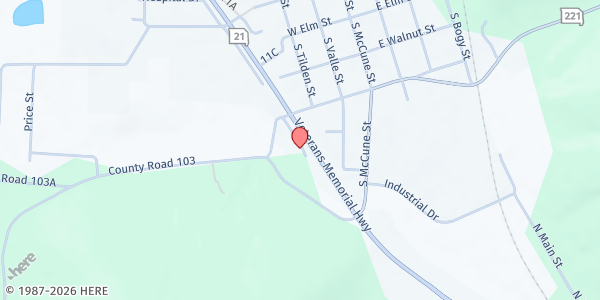 Map showing Arcadia Valley Food Pantry at 105 Penuel Lane, Pilot Knob, MO