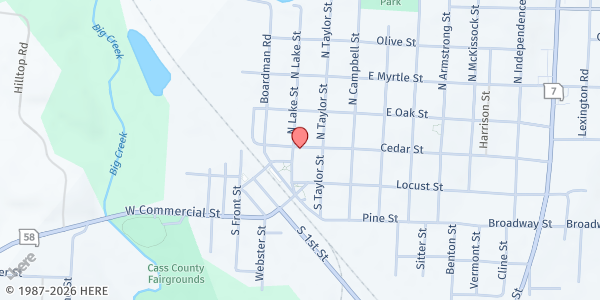 Map showing Pleasant Hill Lay Clergy Council Food Pantry at 100 Veterans Pkwy., Pleasant Hill, MO