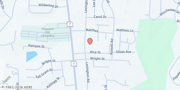 Map showing Pleasant Hill United Methodist at 1300 Lexington Rd, Pleasant Hill, MO