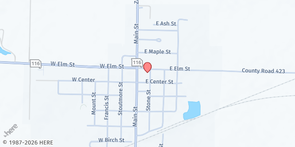Map showing First Baptist Church at 110 East Elm Street, Polo, MO