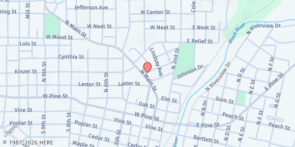 Map showing Holy Cross Episcopal Church at 420 N. Main St., Poplar Bluff, MO