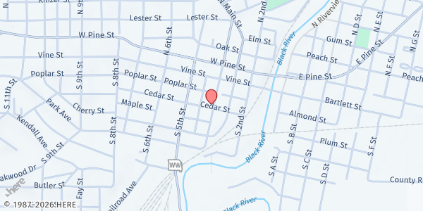 Map showing St. Vincent De Paul Food Pantry & Thrift Store at 213 S Broadway St, Poplar Bluff, MO