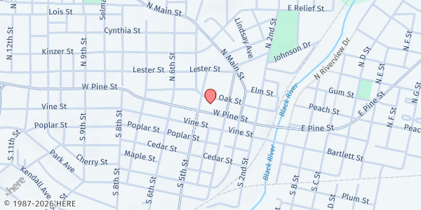 Map showing United Gospel Rescue Mission at 421 W. Pine St., Poplar Bluff, MO