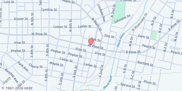 Map showing UNITED GOSPEL RESCUE MISSION PANTRY at 421 West Pine Street, Poplar Bluff, MO