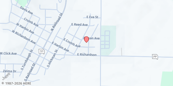 Map showing Puxico Nutrition Center at 335 N. Harty St., Puxico, MO