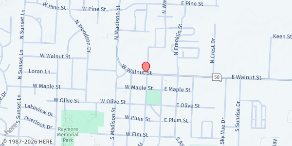 Map showing WCMCAA Raymore Office at 204 W Walnut Street, Raymore, MO
