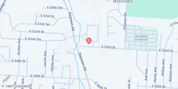 Map showing Brooking Heights Baptist Church at 9500 E 53rd Street, Raytown, MO