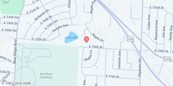 Map showing Raytown Emergency Assistance Program (REAP) at 9300 E 75th Street, Raytown, MO