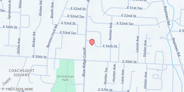 Map showing Woods Chapel Raytown at 5413 Blue Ridge Cutoff, Raytown, MO