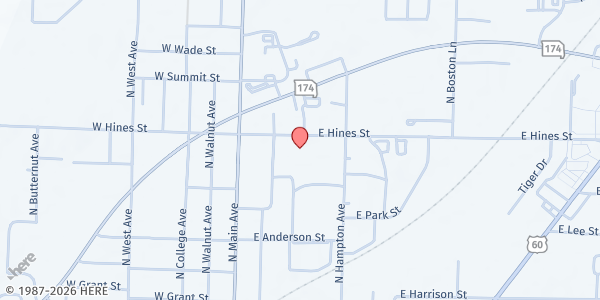 Map showing SWMOA Republic Senior Center - Food Distribution Center at 210 E Hines St, Republic, MO
