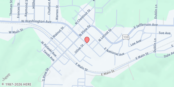 Map showing Aging Best - Richland Senior Center at 202A E. Washington Ave., Richland, MO
