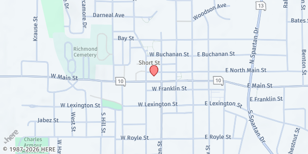 Map showing First Baptist Church at 306 W Main St, Richmond, MO