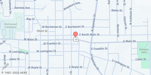 Map showing Lighthouse Baptist Church - Food Distribution Center at 204 E Main St, Richmond, MO
