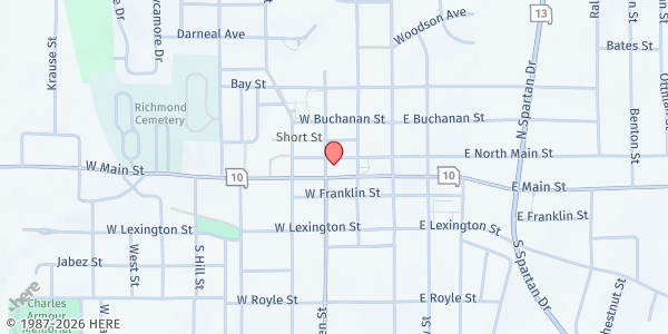 Map showing Richmond United Methodist Church at 212 W Main St, Richmond, MO