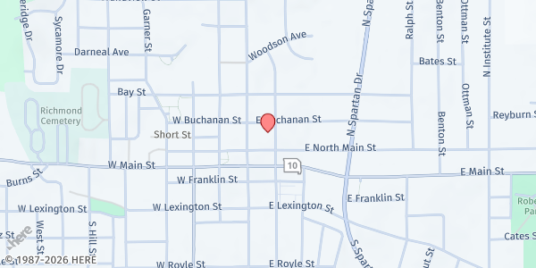 Map showing Salvation Army Richmond at 104 E North Main Street, Richmond, MO