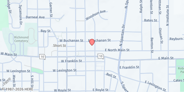 Map showing The Salvation Army - Richmond at 104 E North Main Street, Richmond, MO