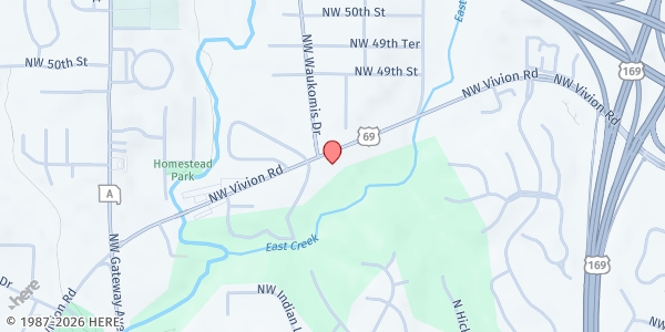 Map showing Mimis Pantry at 2255 NW Vivion Road, Riverside, MO