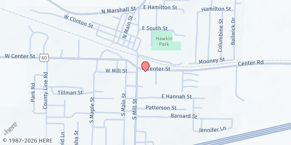 Map showing SafeHaven Now Food Pantry and Thrift Store - Rogersville at 117 E. Center St., Rogersville, MO