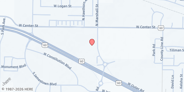 Map showing SeniorAge - Rogersville Area Senior Center at 197 S. Marshall St., Rogersville, MO