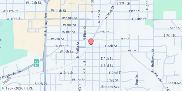 Map showing Grace Food Pantry at 601 N Elm St, Rolla, MO
