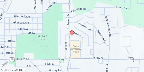 Map showing Rolla Nutrition Site at 1440 Forum Dr., Rolla, MO