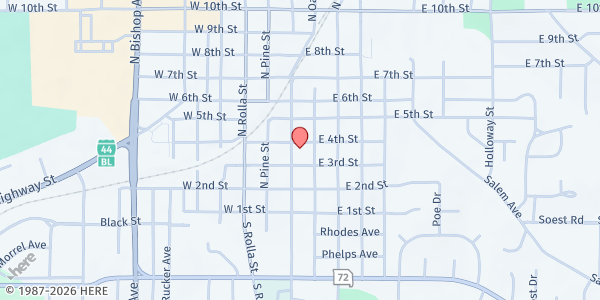 Map showing The Salvation Army - Rolla Thrift Store & Service Center at 102 E. 4th St., Rolla, MO