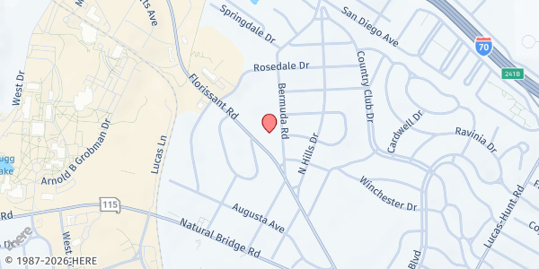 Map showing All Nations Resource Center at 7629 Natural Bridge Rd, Saint Louis, MO